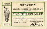 Inflation 1923 DE 1 Mio. Mk. Hamburg , Banknote 1 Million Mark Schein in unc-kfr. Keller 2114 , Hamburg 1923 -