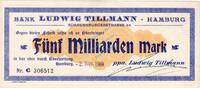 Inflation 1923 DE 5 Mia. Mk. Hamburg , Banknote 5 Milliarden Mark Schein F-kfr. Keller 2136.b , Hamburg 1923 -