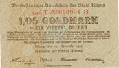 Wertbeständig 1923/24 DE 1,05 Gold Mk. Altona , Banknote 1,05 Goldmark Schein gbr. Müller 50.1.a-f , Hamburg 1923 Wertb -