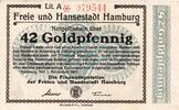 Wertbeständig 1923/24 DE 42 Gold Pf. Hamburg , Banknote 42 Goldpfennig Schein unc-kfr. Müller 2310.2.b , Hamburg 1923 -