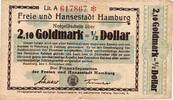 Wertbeständig 1923/24 DE 2,10 Gold Mk. Hamburg , Banknote 2,10 Goldmark Schein gbr. Müller 2310.6 , Hamburg 1923 Wertbe -
