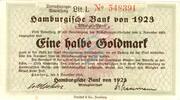 Wertbeständig 1923/24 DE 1/2 Gold Mk. Hamburg , Banknote 1 halbe Goldmark Schein gbr. Müller 2365.10 , Hamburg 1923 We -