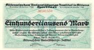 Inflation 1923 DE 100.000 Mk. Altona , Banknote 100.000 Mark Schein unc-kfr. Keller 81.a , Schleswig 1923 Infl -