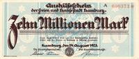 Inflation 1923 DE 10 Mio. Mk. Hamburg , Banknote 10 Millionen Mark Schein unc-kfr. Keller 2109.g Hamburg 1923 -