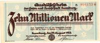 Inflation 1923 DE 10 Mio. Mk. Hamburg , Banknote 10 Millionen Mark Schein unc-kfr. Keller 2109.h Hamburg 1923 -