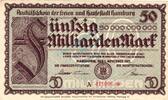 Inflation 1923 DE 50 Mia. Mk. Hamburg , Notgeld 50 Milliarden Mark Schein in gbr. Keller 2209.v , Hamburg 1923 -