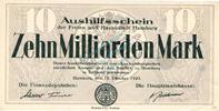 Inflation 1923 DE 10 Mio. Mk. -o.Kn- Hamburg , Notgeld 10 Milliarden Mark -MUSTER- in F-kfr. Keller 2209.q , Hamburg -