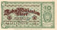 Inflation 1923 DE 10 Mia. Mk. -o.Kn- Hamburg , Banknote 10 Milliarden Mark -MUSTER- unc-kfr. Keller 2109.r , Hamburg -