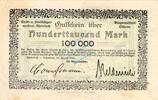 Inflation 1923 DE 100.000 Mk. Rheinbach , Banknote 100.000 Mark Schein L-gbr. Keller 4551.a , Rheinland 1923 -