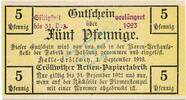 Kleingeld 1914-1922 DE 5 Pf. Halle Cröllwitz , Notgeld 5 Pfennig Schein unc-kfr. Ti.2745.05.20 , Sachsen 1919 -