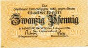 Kleingeld 1914-1922 20 Pf. Emmendingen , Notgeld 20 Pfennig Schein unc-kfr. Ti.1705.05.27 , Baden 1917 Verk -