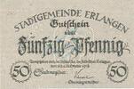 Kleingeld 1914-1922 DE 50 Pf. Erlangen , Notgeld 50 Pfennig Schein unc-kfr. Ti.1770.15.42 , Bayern 1918 Verkeh -