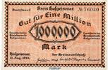 Inflation 1923 DE 1 Mio. Mk. Hofgeismar , Banknote 1 Million Mark Schein in unc-kfr. Keller 2410.a , Hessen -