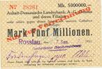 Inflation 1923 DE 5 Mio. Mk. Dessau , Banknote 5 Millionen Mark Scheck unc-kfr. Keller 983.h.14 , Anhalt 1923 -