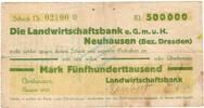 Inflation 1923 DE 500.000 Mk. 1923 Neuhausen , Banknote 500.000 Mark Sch... 49,90 EUR  + 200,00 EUR frais d'envoi