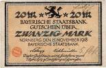 Gro&szlig;notgeld 1918 DE 20 Mk. 1918 N&uuml;rnberg , Banknote 20 Mark Schein gbr-.... 29,90 EUR  + 200,00 EUR frais d'envoi