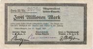 Inflation 1923 DE 2 Mio. Mk. 1923 Uedem-Keppeln , 2 Millionen Mark Schei... 84,95 EUR  + 200,00 EUR frais d'envoi