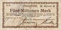 Inflation 1923 DE 5 Mio. Mk. 1923 Rotthausen , 5 Millionen Mark Grossnot... 19,95 EUR  + 200,00 EUR frais d'envoi