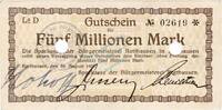 Inflation 1923 DE 5 Mio. Mk. 1923 Rotthausen , 5 Millionen Mark Grossnot... 24,95 EUR  + 200,00 EUR frais d'envoi