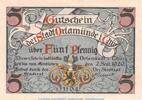 Kleingeld 1914-1922 5 Pf. Notgeld der Stadt Orlamünde , 5 Pfennig Schein in kfr. Tieste 5415.05.05 -