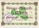 Kleingeld 1914-1922 1/2 Mk. Notgeld Gemeinde Oberdorla , Halbe Mark Schein in kfr. Tieste 5225.05.065 -