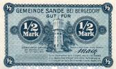 Kleingeld 1914-1922 DE 1/2 Mark Musterschein Notgeld Gemeinde Sande , 0,5 Mark Musterschein o. Kn in kfr. 6395.05.01.M -