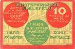 Großnotgeld 1918 DE 10 Mk. Banknote der Stadt Bielefeld , 10 Mark Schein in kfr. Geiger 046.08 1918 -