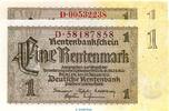 Drittes Reich - Rentenbank 1 Rentenmark , KN braun Reichsbanknote , 1 Rentenmark Schein -KN braun- in kfr. DEU-222.F, Ros.166, P.17 -