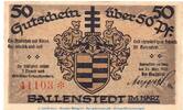 Seriennotgeld Deutschland Notgeld Ballenstedt 50 Pfennig Nr.2 Notgeld Stadt Ballenstedt 61.3 , 50 Pfennig Schein Nr.2 in kfr. von 1921 -