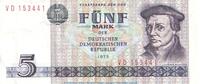 Staatsbank der DDR 5 Mk. Banknote , 5 Mark Schein in gbr. DDR-23.a,c Ros.361, P.27 von 1975 , DDR circulated