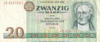 Staatsbank der DDR Banknote , 20 Mark Schein in gbr. DDR-24.a,c Ros.362, P.29 von 1975 , DDR 20 Mark Schein der DDR 1975 zirkuliert , 3