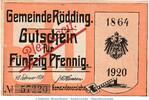Notgeld De 50 Pf. -Fehldruck- Notgeld Gemeinde Rödding 1131.3.c , 50 Pfennig -Fehldruck- in kfr. von 1920 DNS -