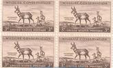 USA 4-er Block , 4 x 3 Cent Briefmarken USA 4er Block 4 x 3 Cent 1956 - Wildlife Conversation Antelope - Sco -