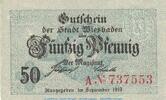 Notgeld Deutschland Notgeld Wiesbaden 50 Pfennig Notgeld Stadt Wiebaden 7915.05.31 , 50 Pfennig Schein in kfr. von 1919 , Hessen -
