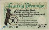 Kleingeld 1914-1922 50 Pf. Notgeld Berlin , 50 Pfennig Schein in kfr. B , Tieste 0460.245.01 , von 1918 , Brandenburg Verkehrsausgabe -