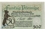 Kleingeld 1914-1922 50 Pf. Notgeld Berlin , 50 Pfennig Schein in kfr. E - F , Tieste 0460.245.10 , von 1918 , Brandenburg Verkehrsausgabe -