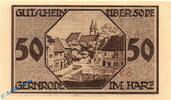 Notgeld De 50 Pf. Notgeld Gernorode , 50 Pfennig Schein in kfr. Kn rot , Mehl Grabowski 423.1 b , von 1921 , Sachsen Anhalt Seriennotgeld -