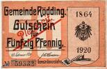Seriennotgeld Deutschland Notgeld Rödding 50 Pf. + Überdruck Notgeld Gemeinde Rödding 1131.3 , 50 Pfennig Schein in kfr. von 1920 Plebicit -