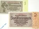 Rentenbanknoten Deutschland 2 Scheine Rentenbanknote , 1 und 2 Mark Schein , DEU-222 und 3 , Ros 166 und 7 , P173 und 4 , Banknoten von 1937 , deutsche Rentenbank -