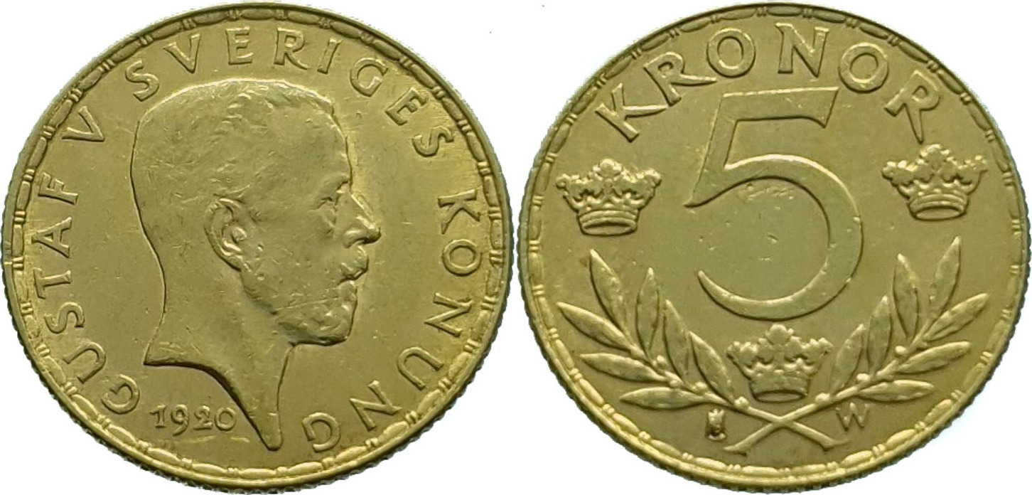 Sweden 5 Kronor 1920 Gustaf V - Gold SUP | MA-Shops