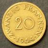 Saarland 20 Franken S.2 / Al-Bro / Wappen vor Zechenanlage - Wertangabe -