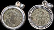 ISRAEL, Roman Empire Follis set in silver mount -