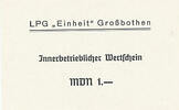 Deutschland, DDR 1 MDN LPG-Geld Großbothen Fast Kassenfrisch I- 7,99 EUR prix TTC + 7,00 EUR frais d'envoi