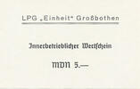 Deutschland, DDR 5 MDN LPG-Geld Großbothen Fast Kassenfrisch I- 7,99 EUR prix TTC + 7,00 EUR frais d'envoi