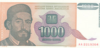 Jugoslawien 1000 Dinara 1994 Kassenfrisch I 1,99 EUR prix TTC + 7,00 EUR frais d'envoi