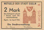 Deutsches Reich,Sachsen Anhalt, 2 Mark Egeln Stadtverwaltung, -