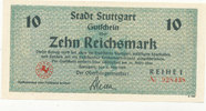 Deutsches Reich,Baden Würtemberg, 10 Mark Stuttgart Stadt, -