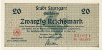 Deutsches Reich,Baden Würtemberg, 20 Mark Stuttgart Stadt, -