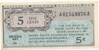 USA 5 Cent Militärgeld, MPC Certificate,Serie 461, -