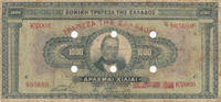 Griechenland 1000 Drachmai bereits entwertete Note die nach der Besetzung wieder in den Umlauf kam, -